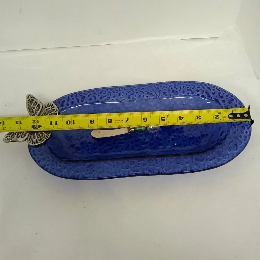 CYPRESS Server Cobalt Blue Glass Oval Platter  with Gemstone Spreader